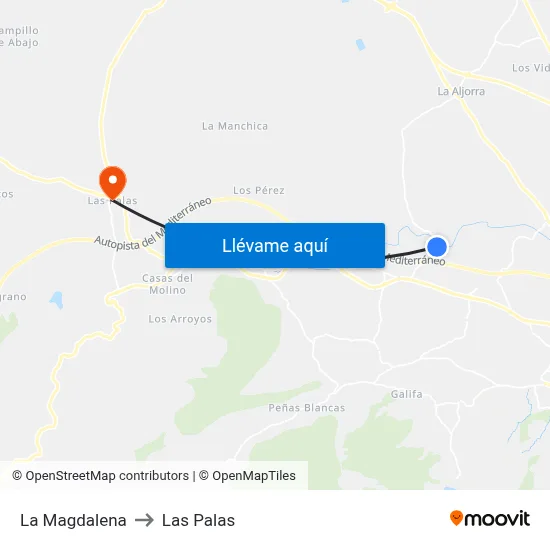 La Magdalena to Las Palas map