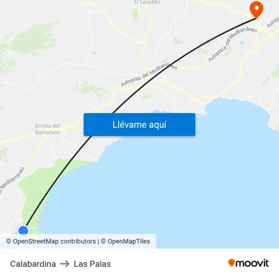 Calabardina to Las Palas map