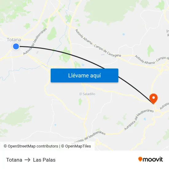 Totana to Las Palas map