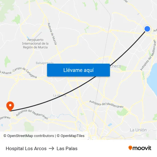 Hospital Los Arcos to Las Palas map