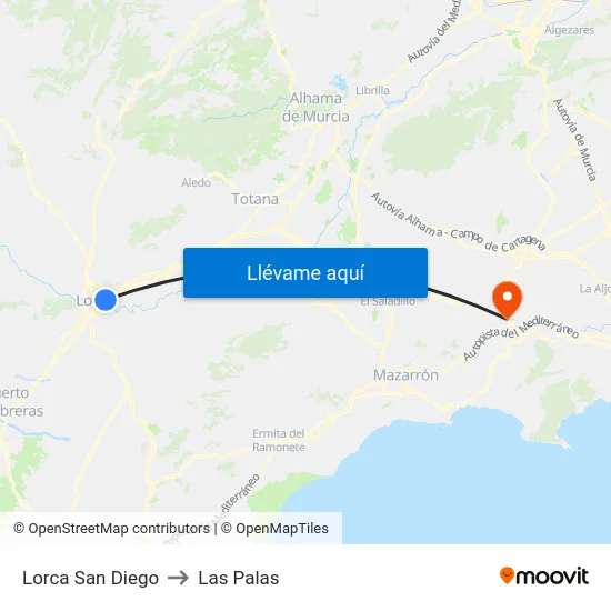 Lorca San Diego to Las Palas map