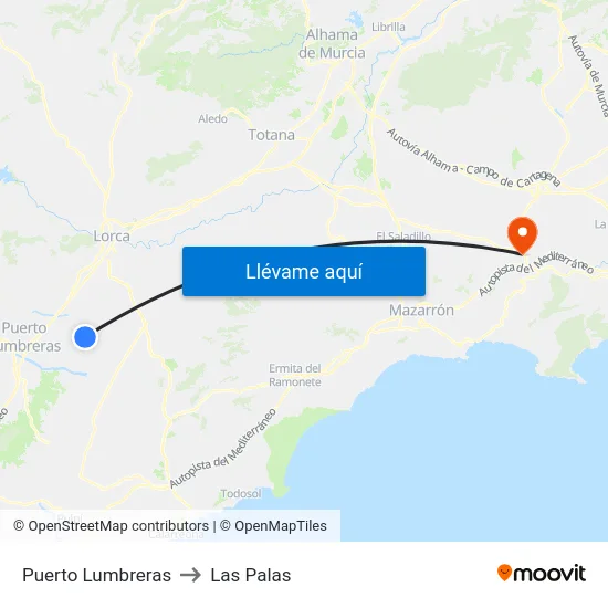 Puerto Lumbreras to Las Palas map