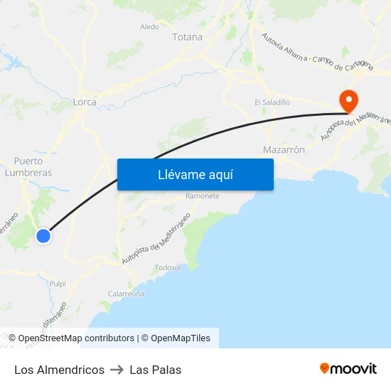 Los Almendricos to Las Palas map