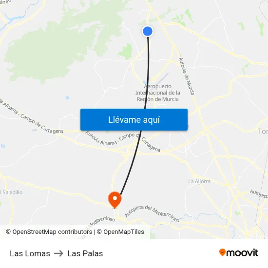 Las Lomas to Las Palas map