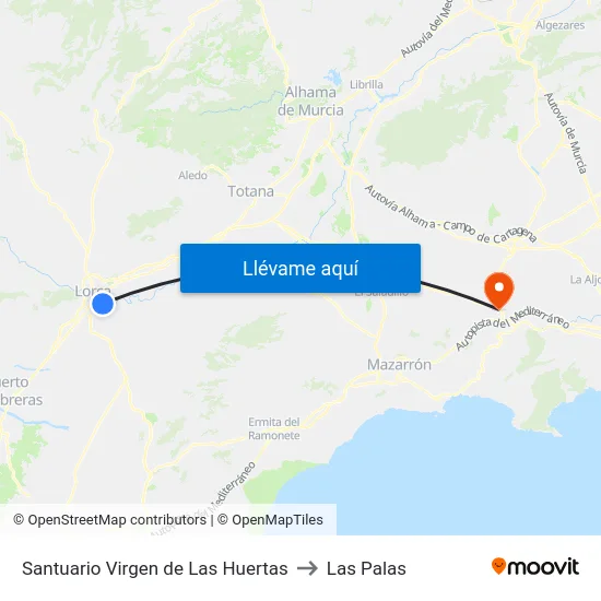 Santuario Virgen de Las Huertas to Las Palas map