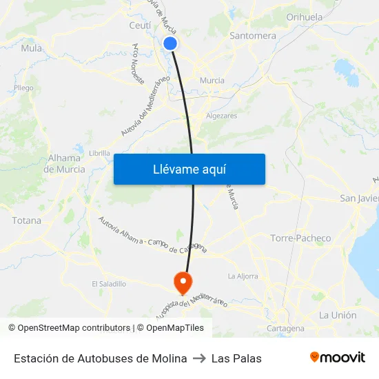 Estación de Autobuses de Molina to Las Palas map
