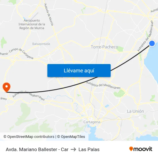 Avda. Mariano Ballester - Car to Las Palas map