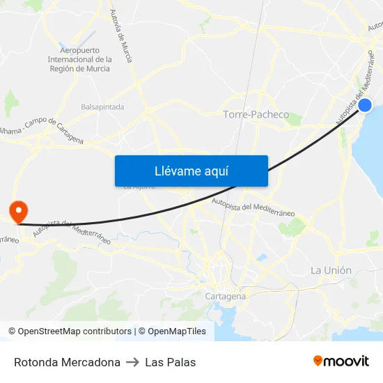 Rotonda Mercadona to Las Palas map