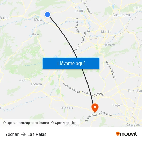 Yéchar to Las Palas map