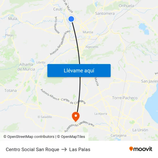 Centro Social San Roque to Las Palas map