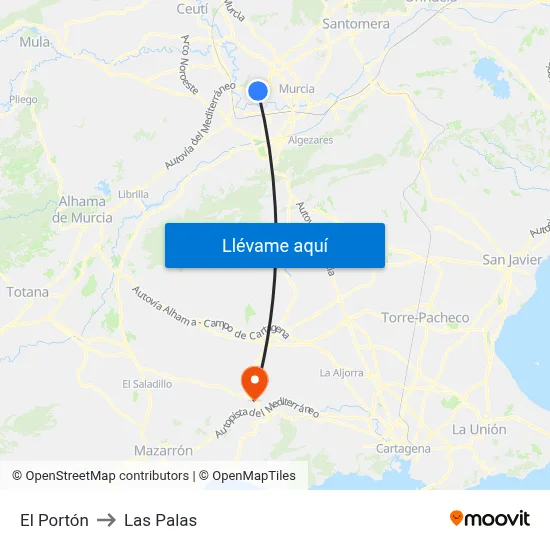 El Portón to Las Palas map