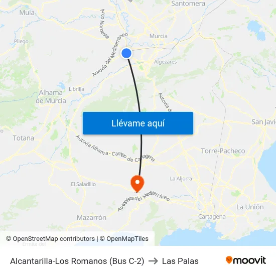Alcantarilla-Los Romanos (Bus C-2) to Las Palas map
