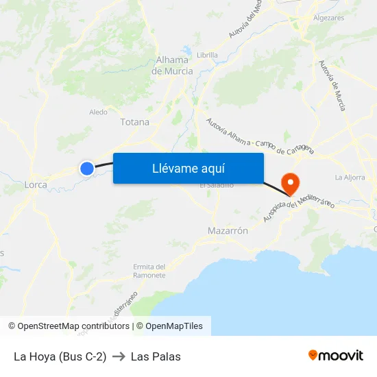 La Hoya (Bus C-2) to Las Palas map