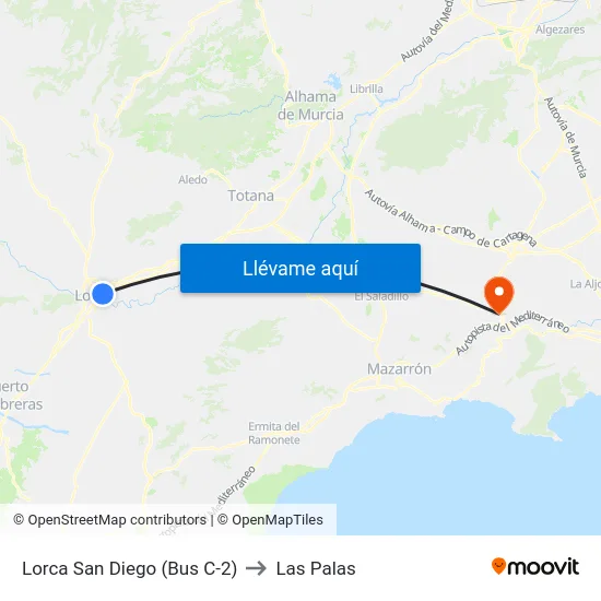 Lorca San Diego (Bus C-2) to Las Palas map
