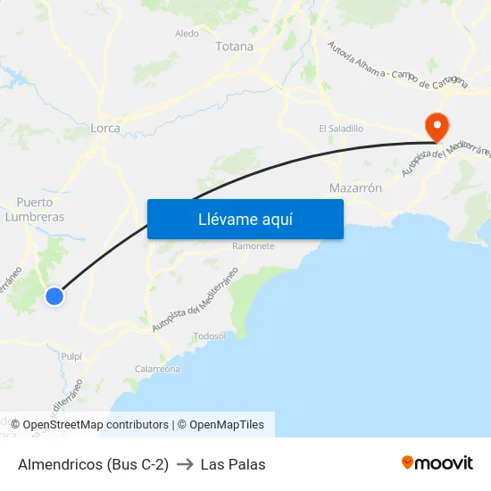 Almendricos (Bus C-2) to Las Palas map