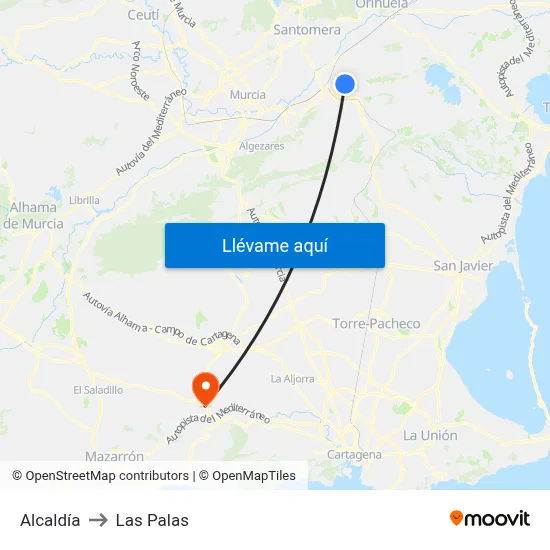 Alcaldía to Las Palas map