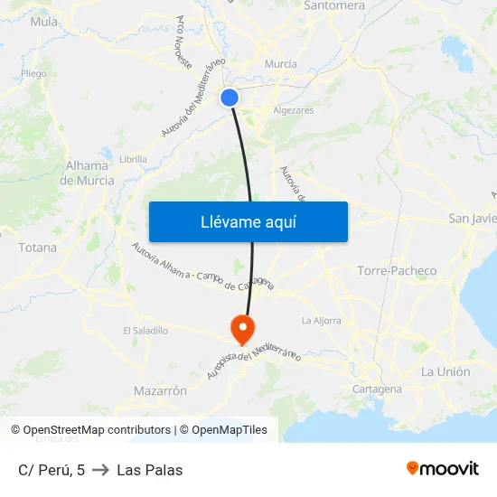 C/ Perú, 5 to Las Palas map