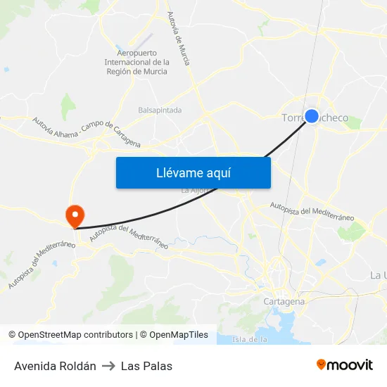 Avenida Roldán to Las Palas map