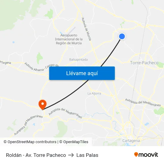 Roldán - Av. Torre Pacheco to Las Palas map