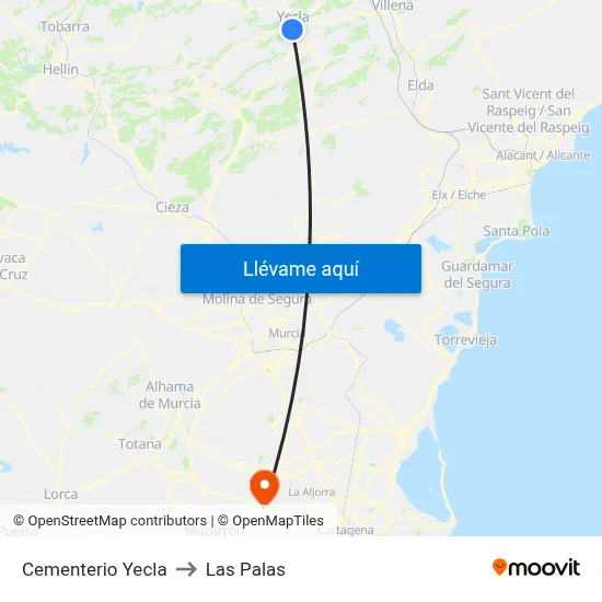 Cementerio Yecla to Las Palas map
