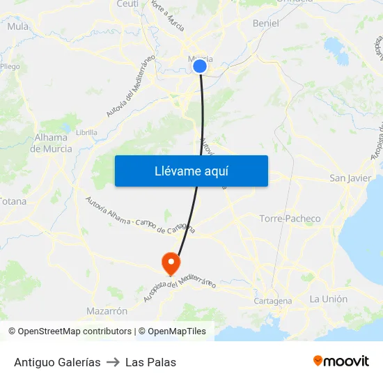 Antiguo Galerías to Las Palas map