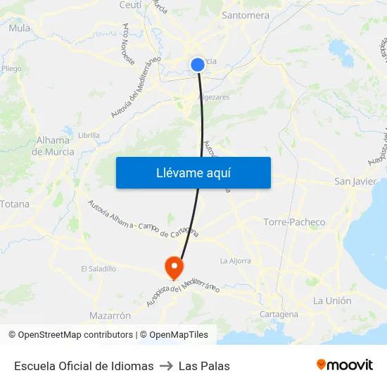 Escuela Oficial de Idiomas to Las Palas map