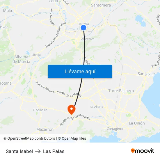 Santa Isabel to Las Palas map