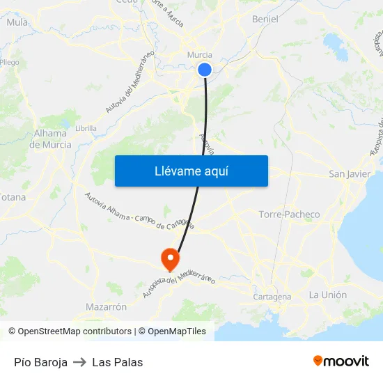 Pío Baroja to Las Palas map