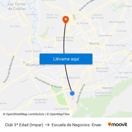 Club 3ª Edad (Impar) to Escuela de Negocios -Enae- map