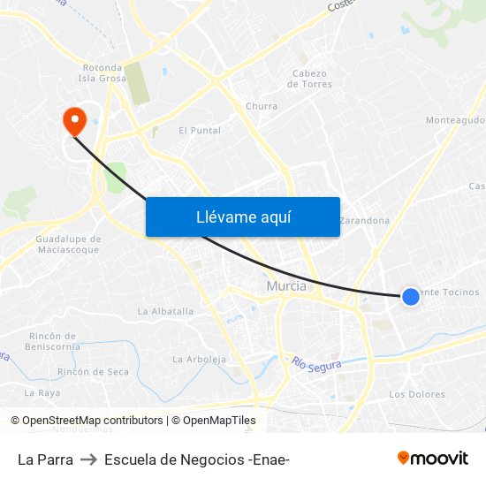 La Parra to Escuela de Negocios -Enae- map