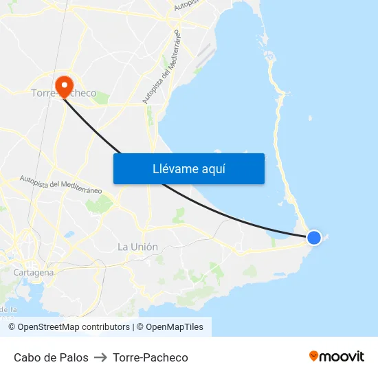 Cabo de Palos to Torre-Pacheco map