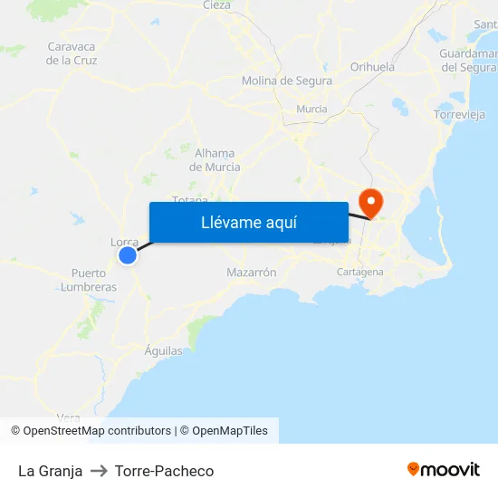 La Granja to Torre-Pacheco map