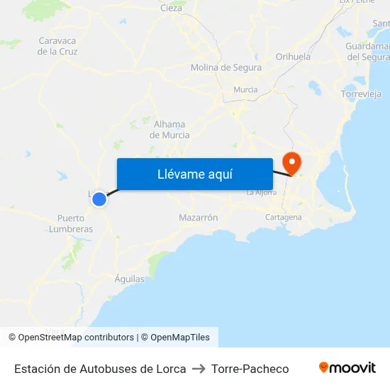 Estación de Autobuses de Lorca to Torre-Pacheco map