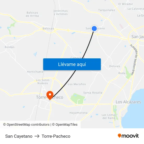San Cayetano to Torre-Pacheco map