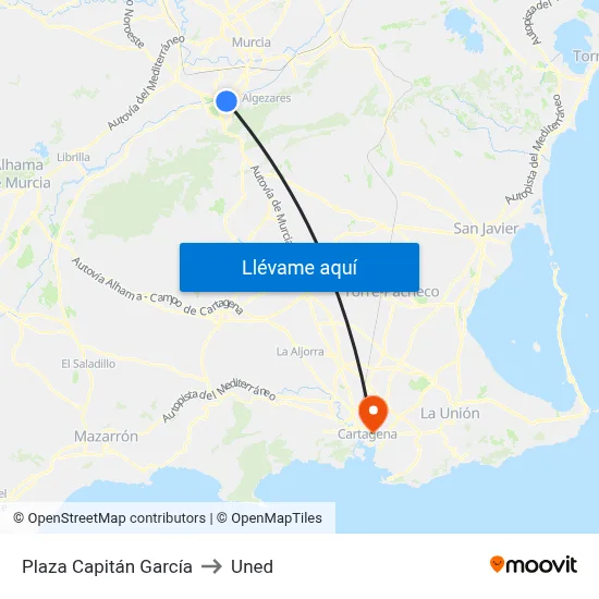 Plaza Capitán García to Uned map