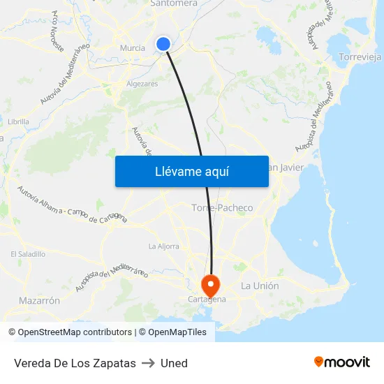 Vereda De Los Zapatas to Uned map