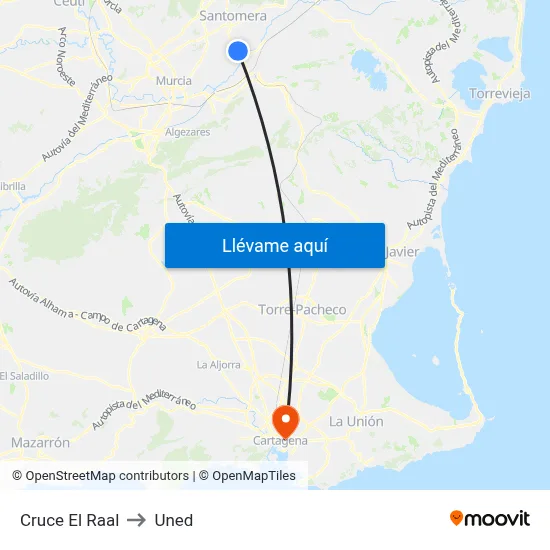 Cruce El Raal to Uned map