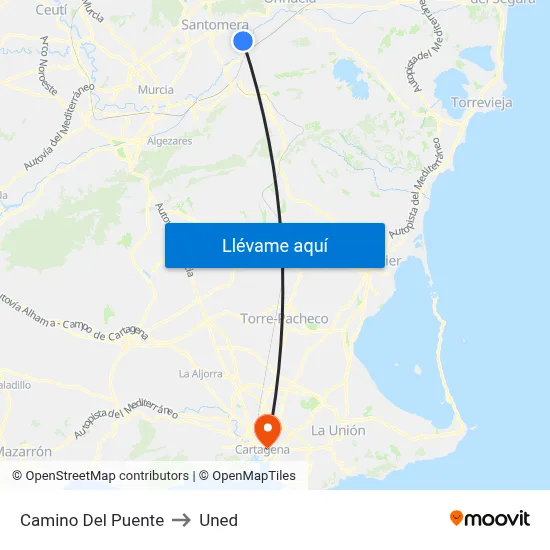 Camino Del Puente to Uned map