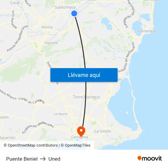 Puente Beniel to Uned map