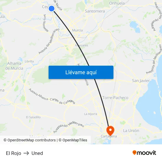 El Rojo to Uned map