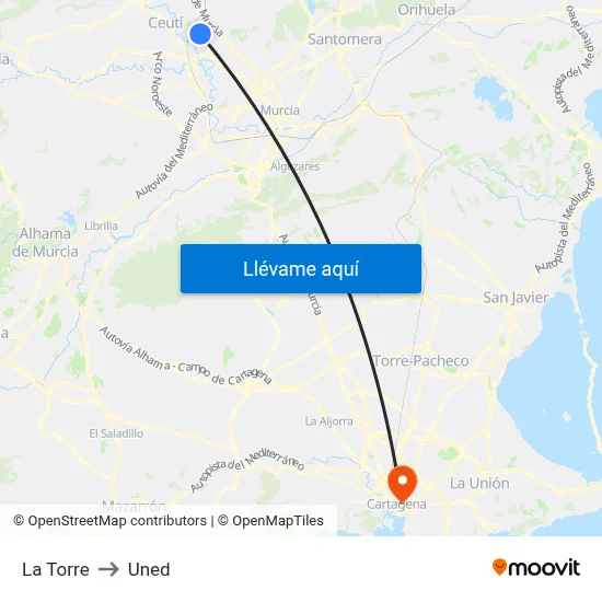 La Torre to Uned map