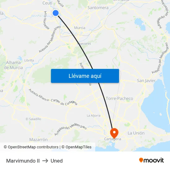 Marvimundo II to Uned map