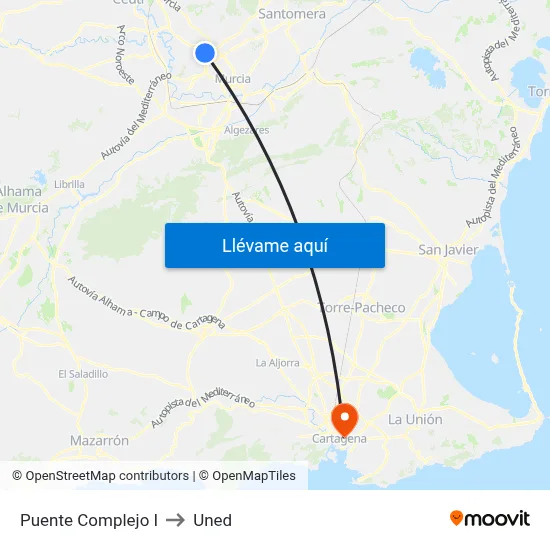 Puente Complejo I to Uned map