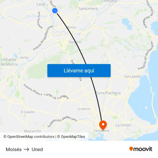 Moisés to Uned map