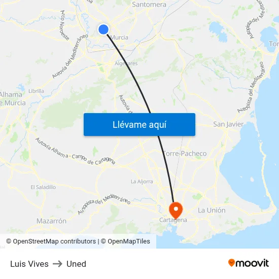 Luis Vives to Uned map