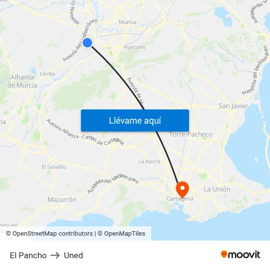 El Pancho to Uned map