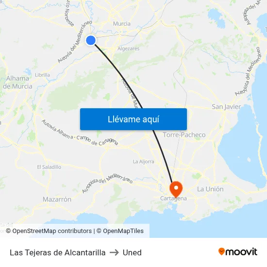 Las Tejeras de Alcantarilla to Uned map