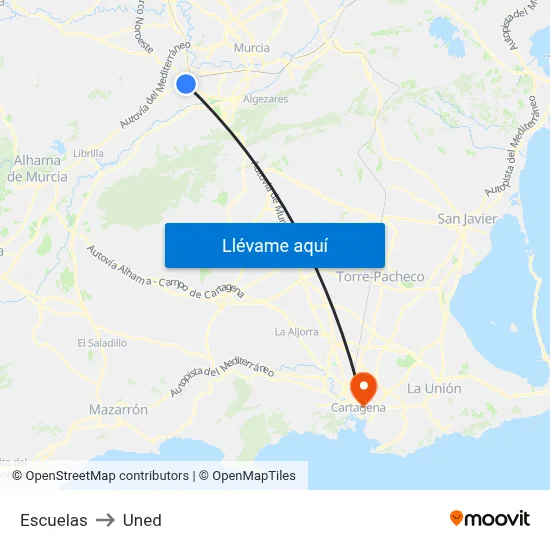 Escuelas to Uned map