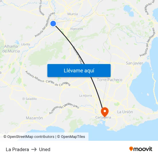 La Pradera to Uned map