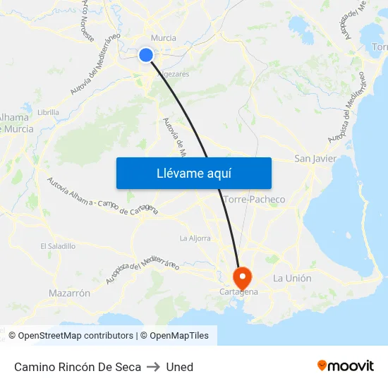 Camino Rincón De Seca to Uned map